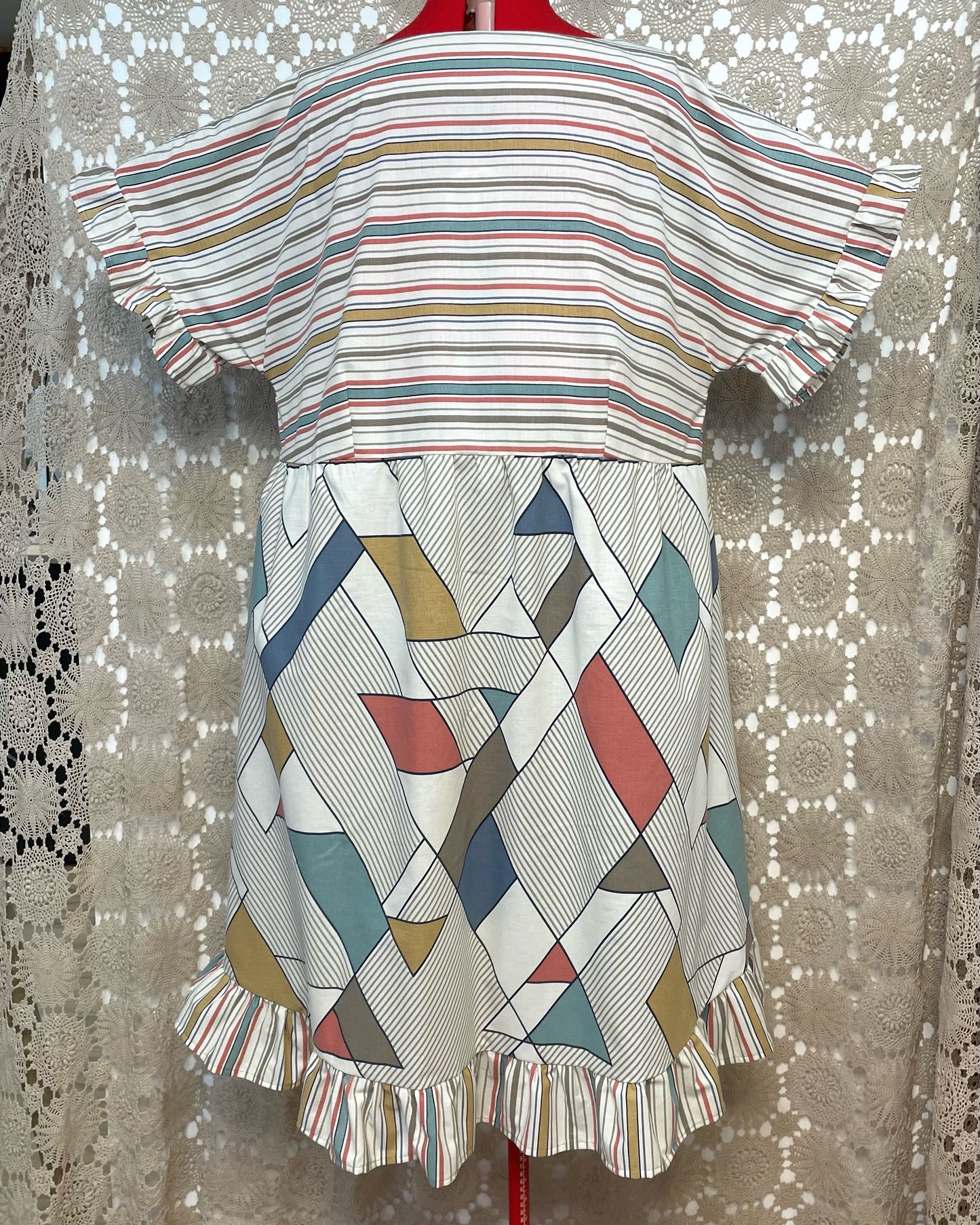 Ruffle Dress - Muted Geometric Size 24