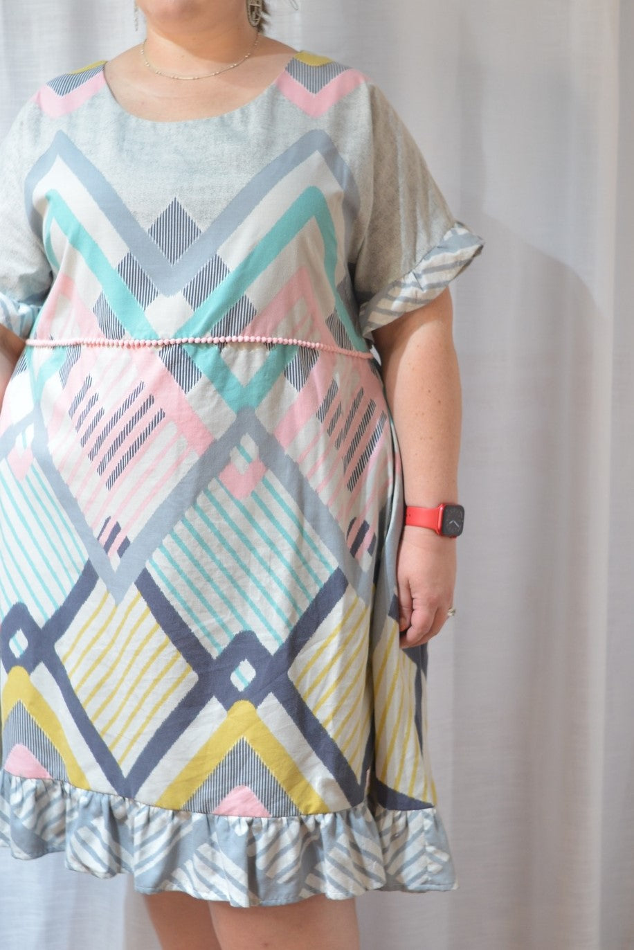 Ruffle Dress - Pastel Diamonds Size 20