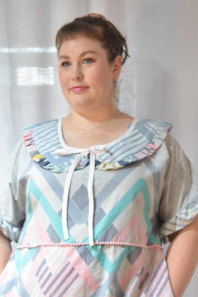 Ruffle Dress - Pastel Diamonds Size 20