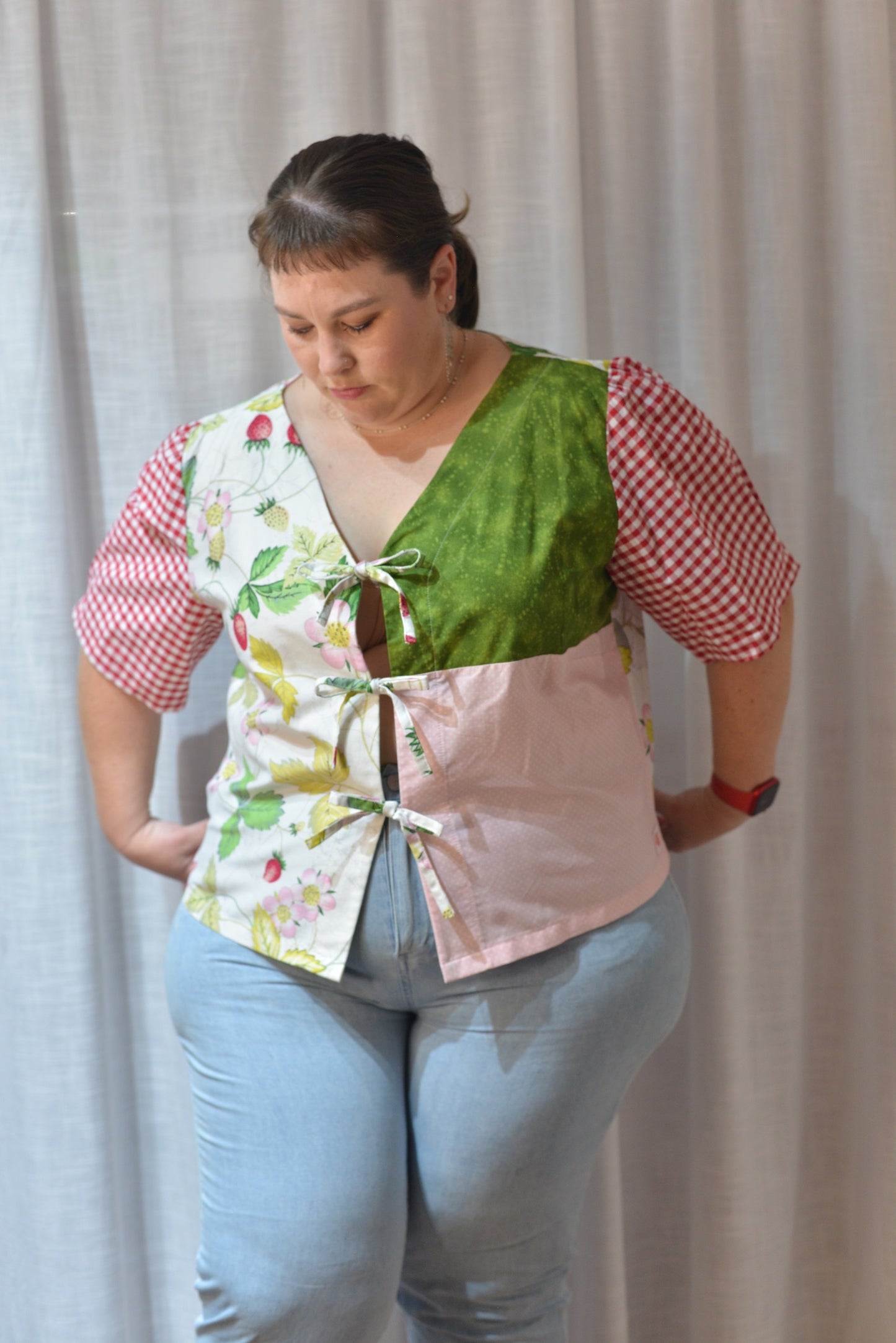 Tie Front Top - Strawberry Fields Size 22