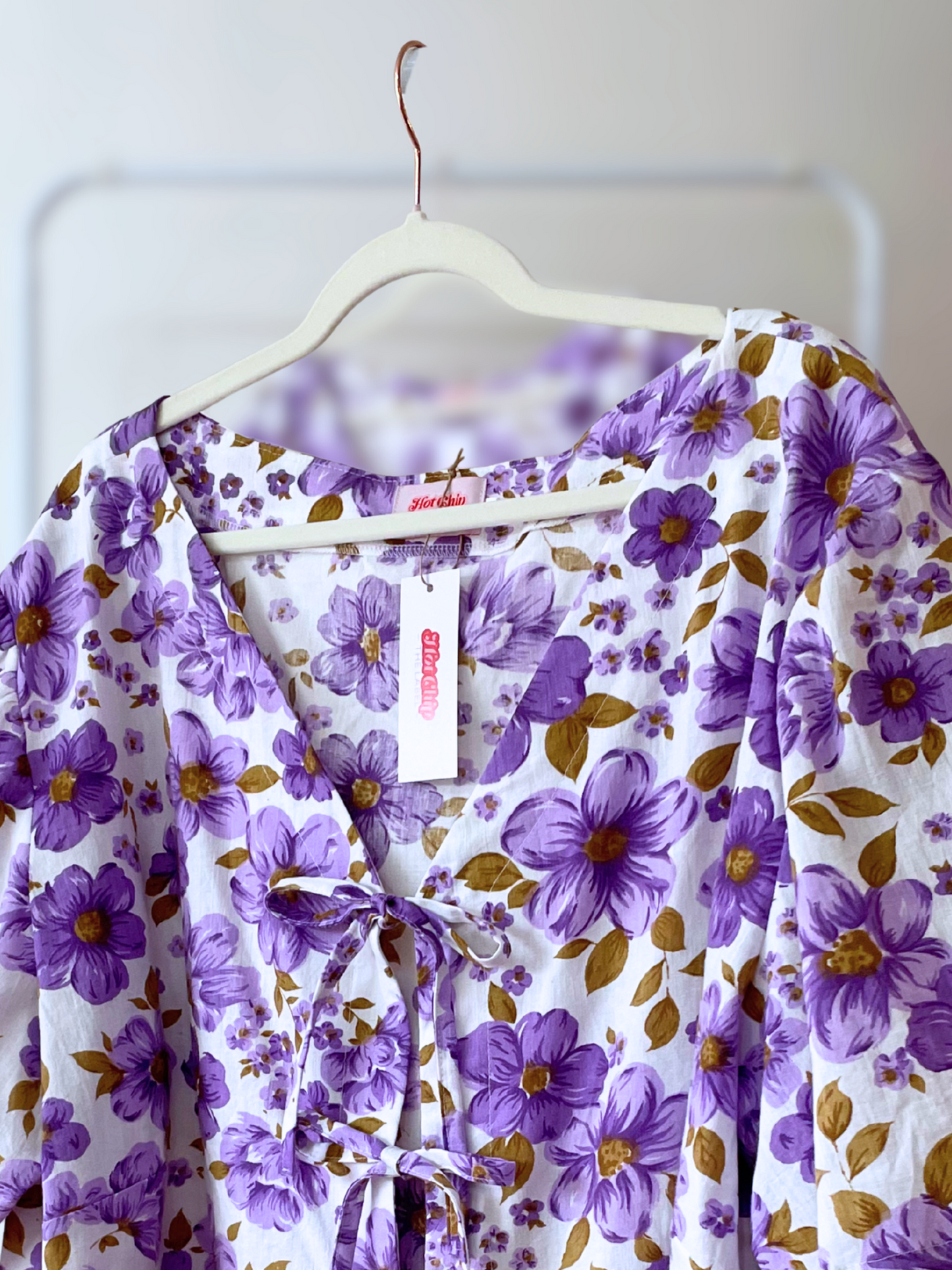 Tie Front Top - Size 28 - Purple Vintage Floral