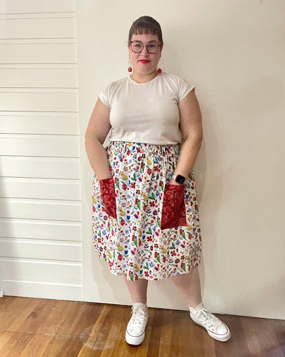 Christmas Patch Pocket Skirt - Size L - Folky Aussie Christmas