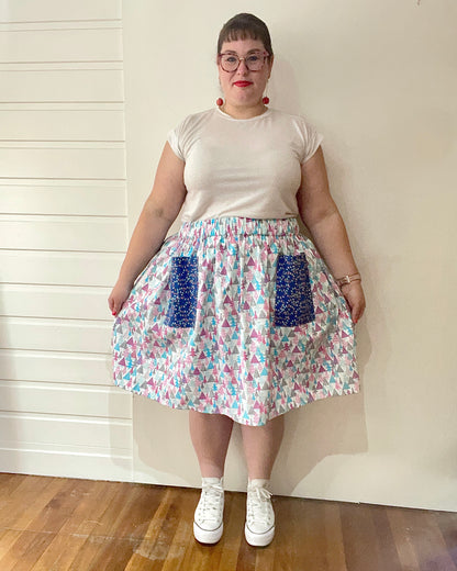 Christmas Patch Pocket Skirt - Size XL - Pastel Christmas Trees