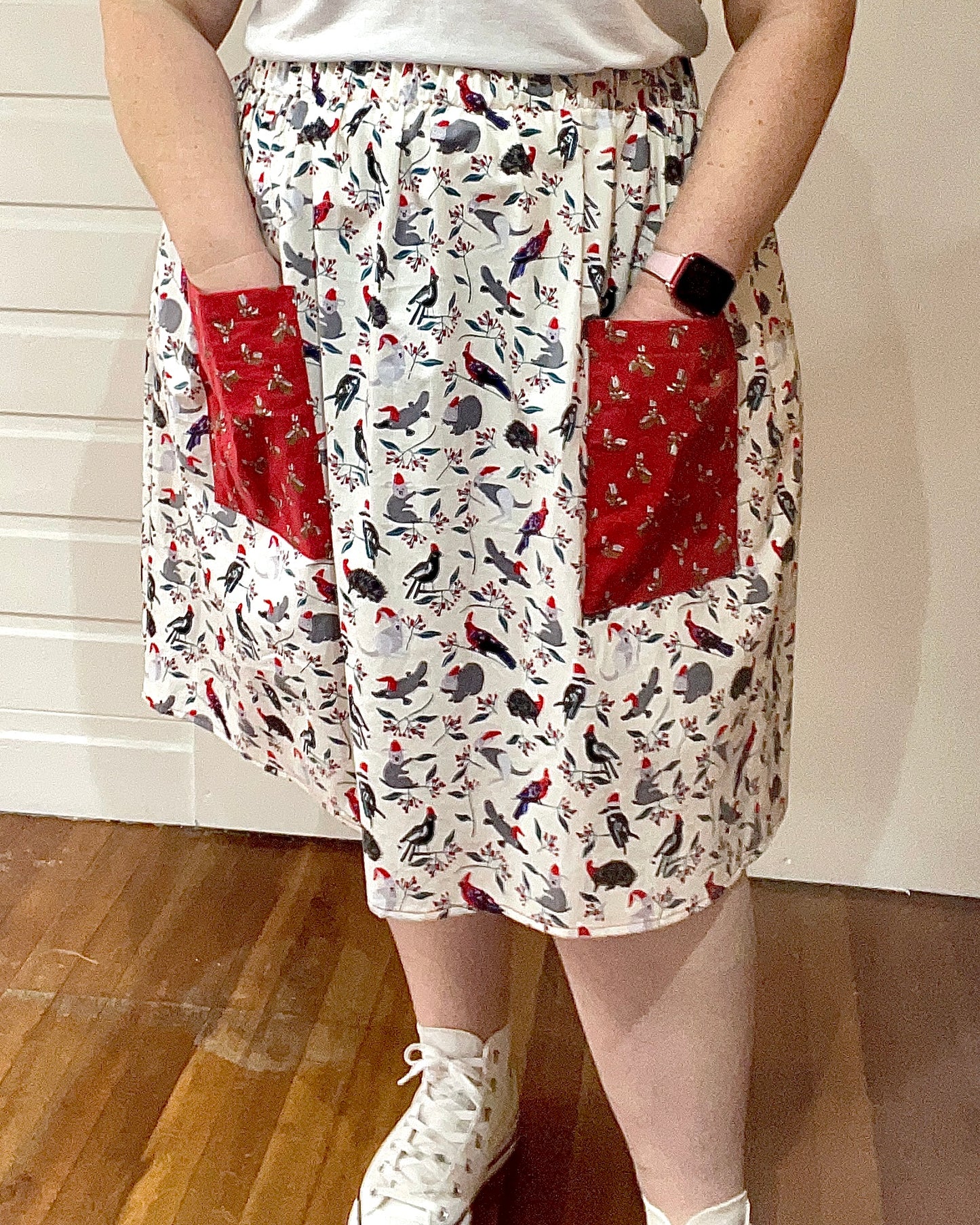 Christmas Patch Pocket Skirt - Size M - Aussie Wildlife Santas