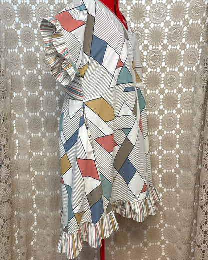 Ruffle Dress - Muted Geometric Size 24
