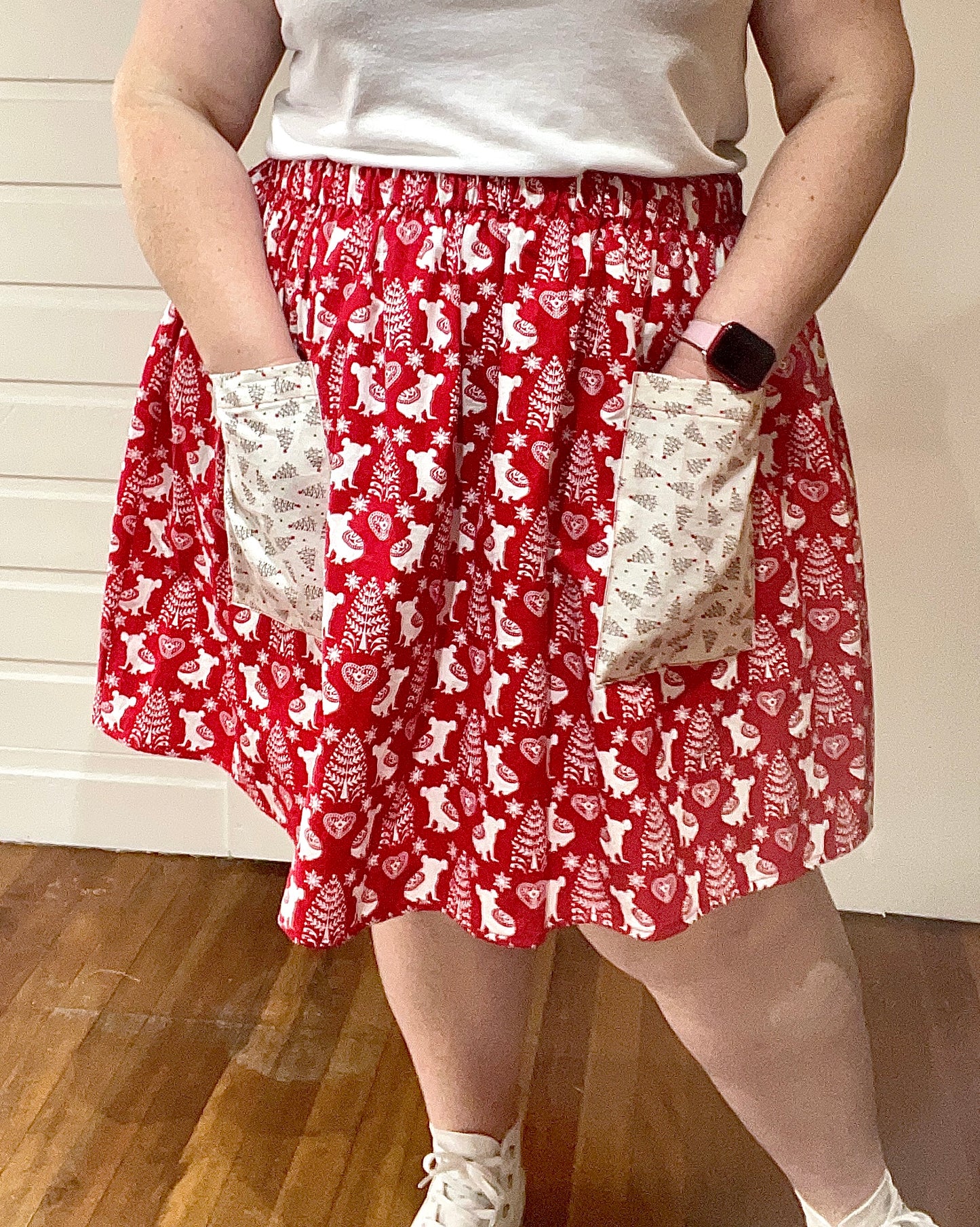 Christmas Patch Pocket Skirt - Size XL - Fair Isle Festive Koalas