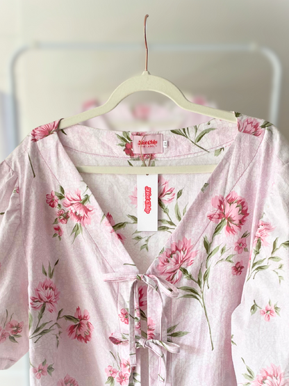 Tie Front Top - Size 24 - Pink Floral Lace (SECOND)