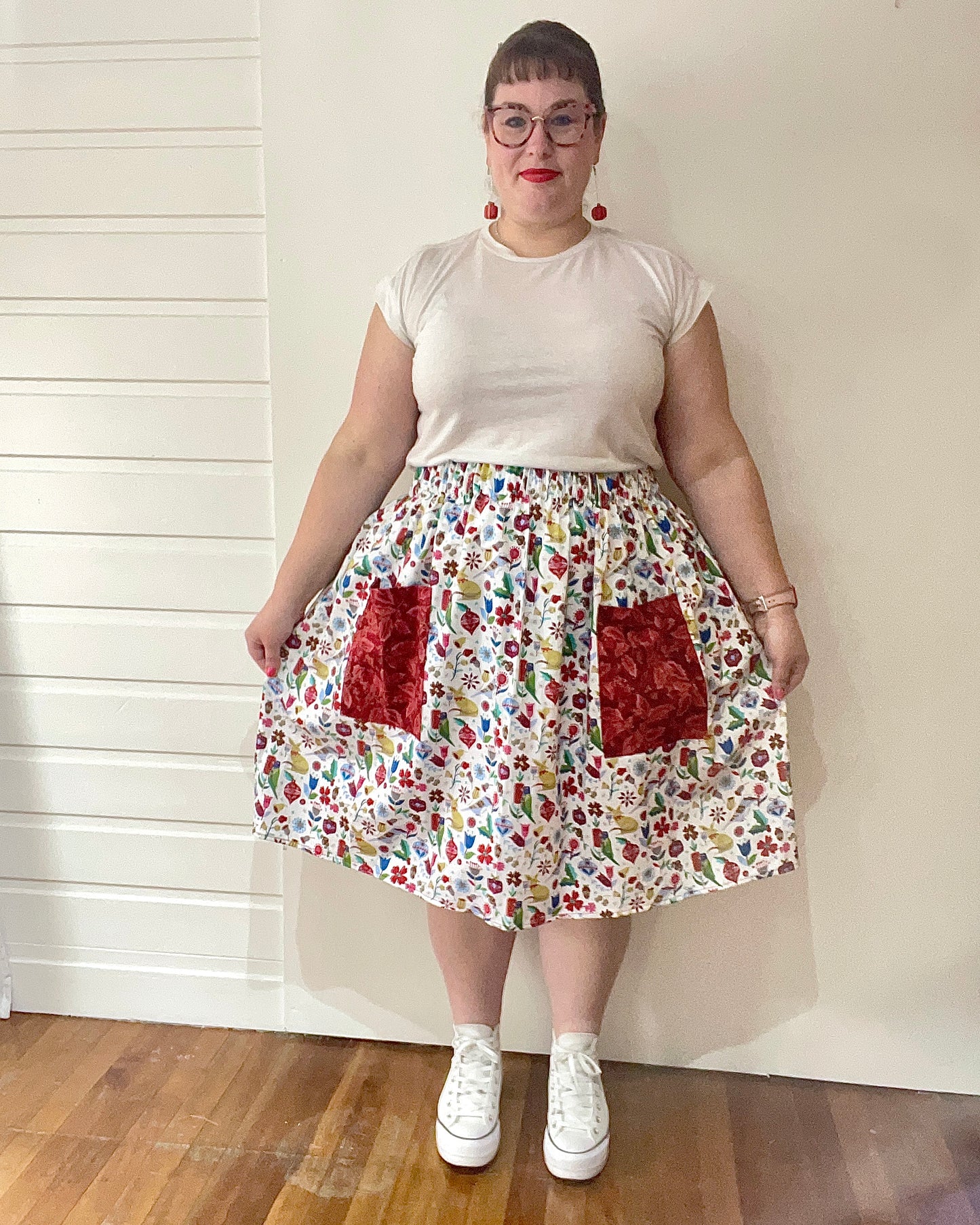 Christmas Patch Pocket Skirt - Size L - Folky Aussie Christmas