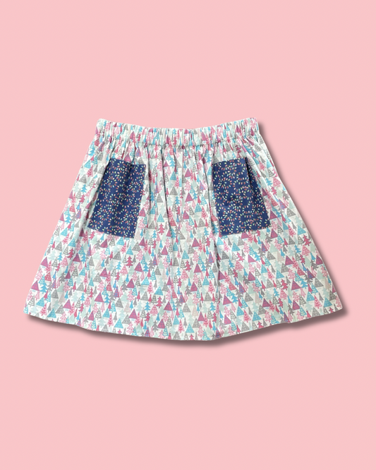 Christmas Patch Pocket Skirt - Size XL - Pastel Christmas Trees