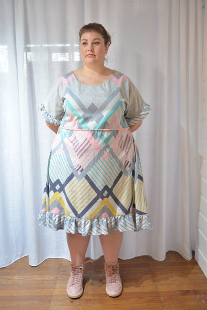 Ruffle Dress - Pastel Diamonds Size 20