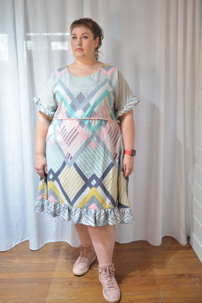 Ruffle Dress - Pastel Diamonds Size 20