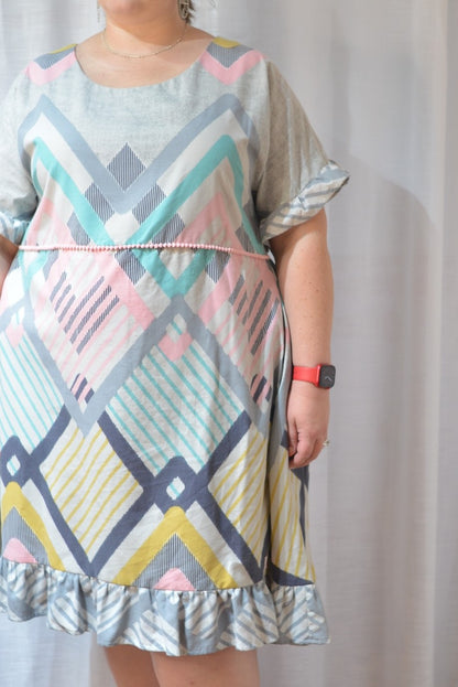 Ruffle Dress - Pastel Diamonds Size 20