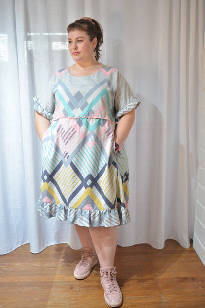 Ruffle Dress - Pastel Diamonds Size 20