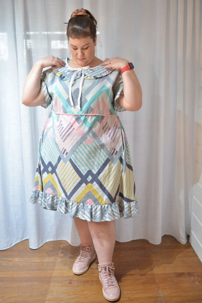 Ruffle Dress - Pastel Diamonds Size 20