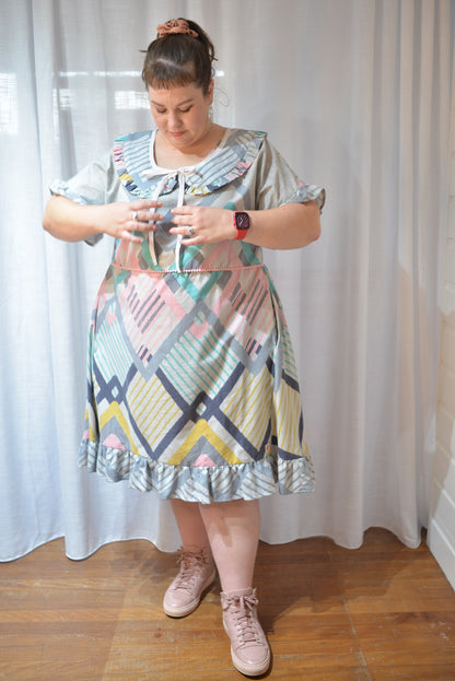 Ruffle Dress - Pastel Diamonds Size 20