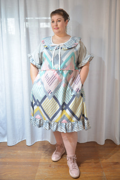 Ruffle Dress - Pastel Diamonds Size 20
