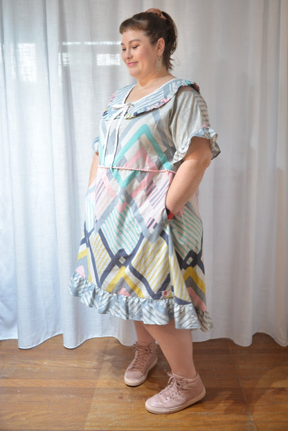 Ruffle Dress - Pastel Diamonds Size 20