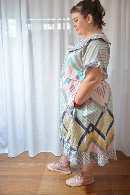 Ruffle Dress - Pastel Diamonds Size 20