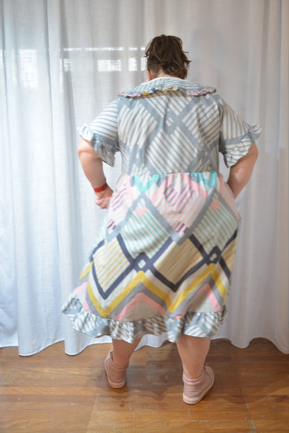 Ruffle Dress - Pastel Diamonds Size 20