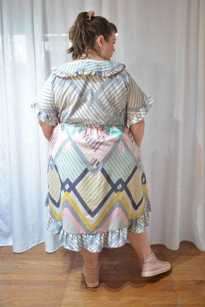 Ruffle Dress - Pastel Diamonds Size 20