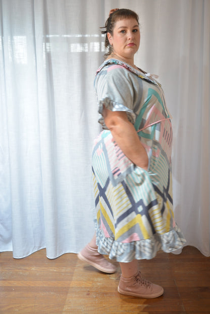 Ruffle Dress - Pastel Diamonds Size 20