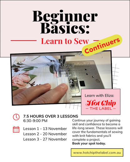 Beginner Basics: Learn to Sew Continuers (November)